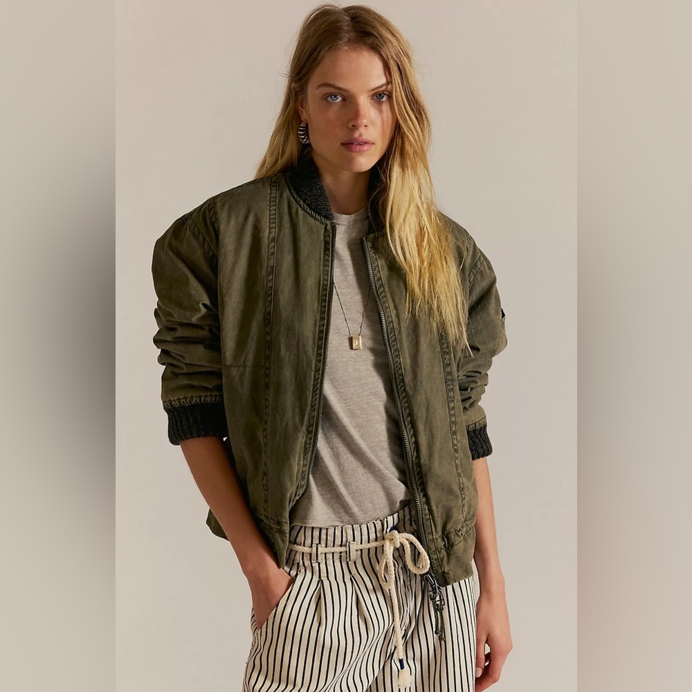 Free People We The Free Jax Washed Bomber in Olive